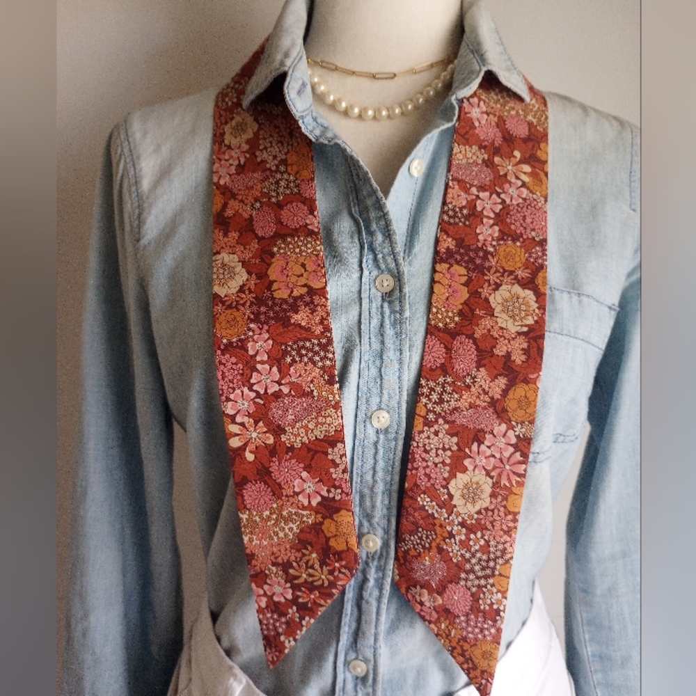 Liberty Art Fabric Tana Lawn Skinny Scarf Ciara Terra Cotta Gold Floral Bespoke - Picture 3 of 13